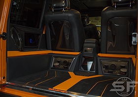 Mercedes Benz G63 AMG тюнинг, установка аудиосистемы и раздельный задний ряд. sf-audio sf-design в автомобили w463 w464